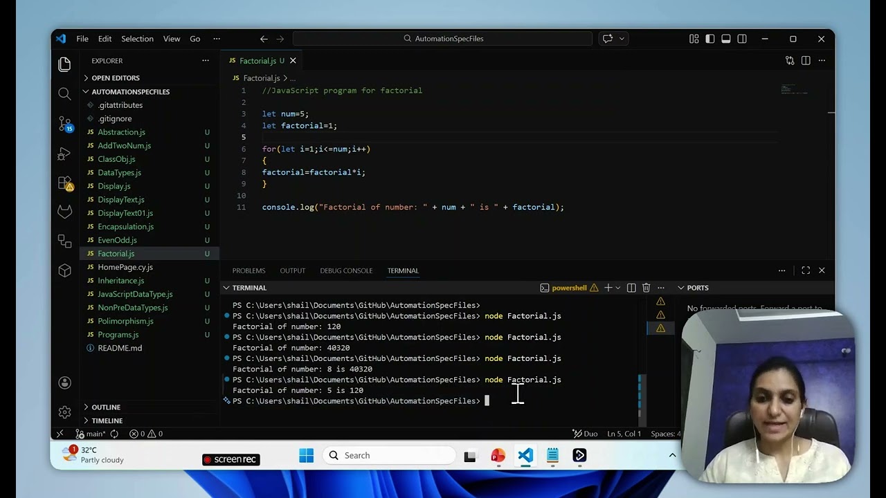 JavaScript Program Factorial and Reverse of String