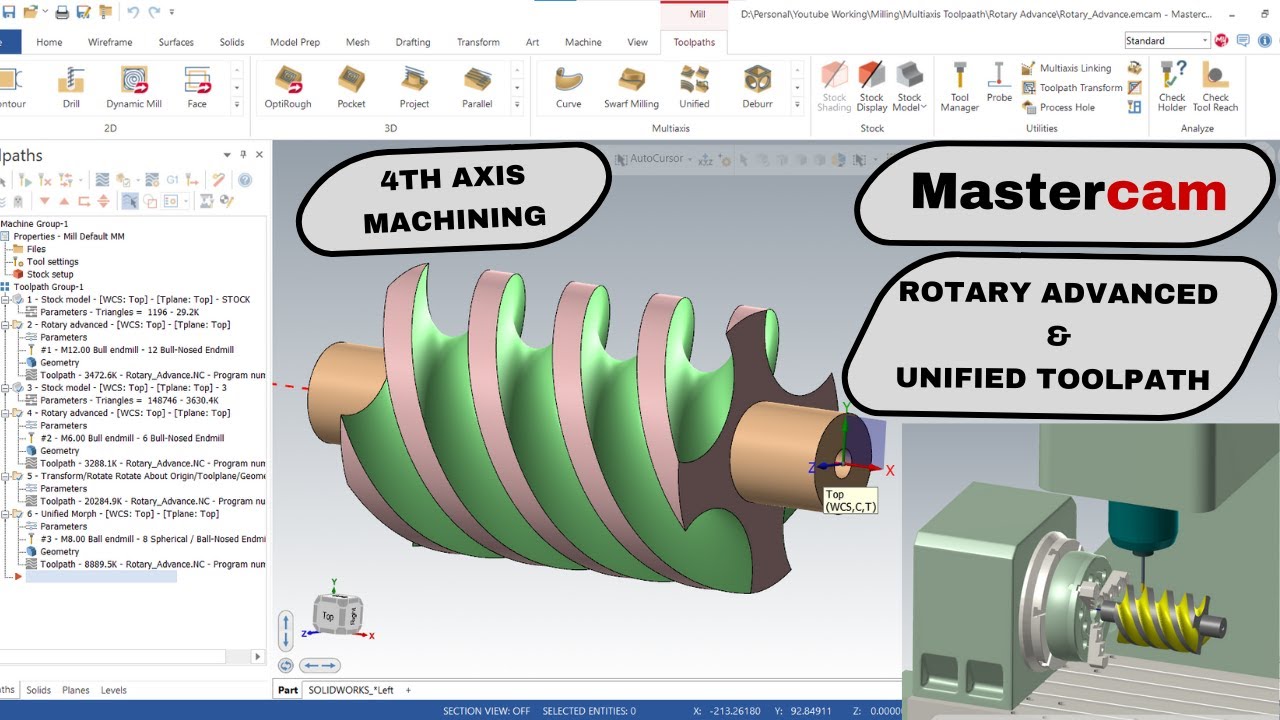 Mastercam 4th Axis Programming | Rotary Advanced & Unified Toolpaths