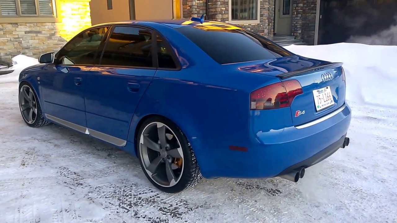 Audi S4 Sprint Blue with Magnaflow Exhaust in the snow