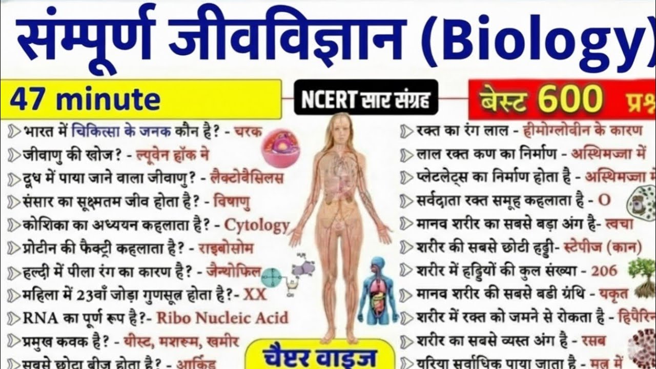 संपूर्ण जीव विज्ञान एक ही वीडियो में टॉप 600 प्रश्न 💥 | Biology Complete | All Competitive Exams