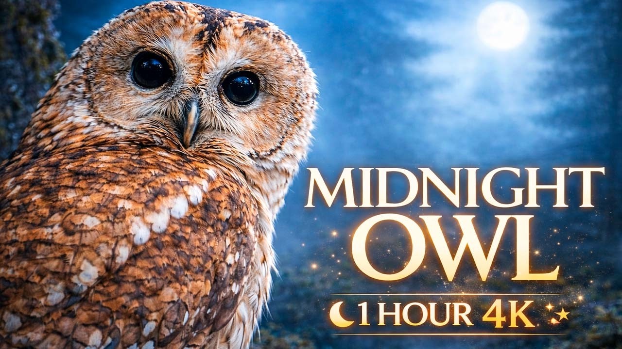 Midnight Owl Under the Moon 🌙 | 4K Night Forest Calm (1 Hour Screensaver)  Night Forest Ambience