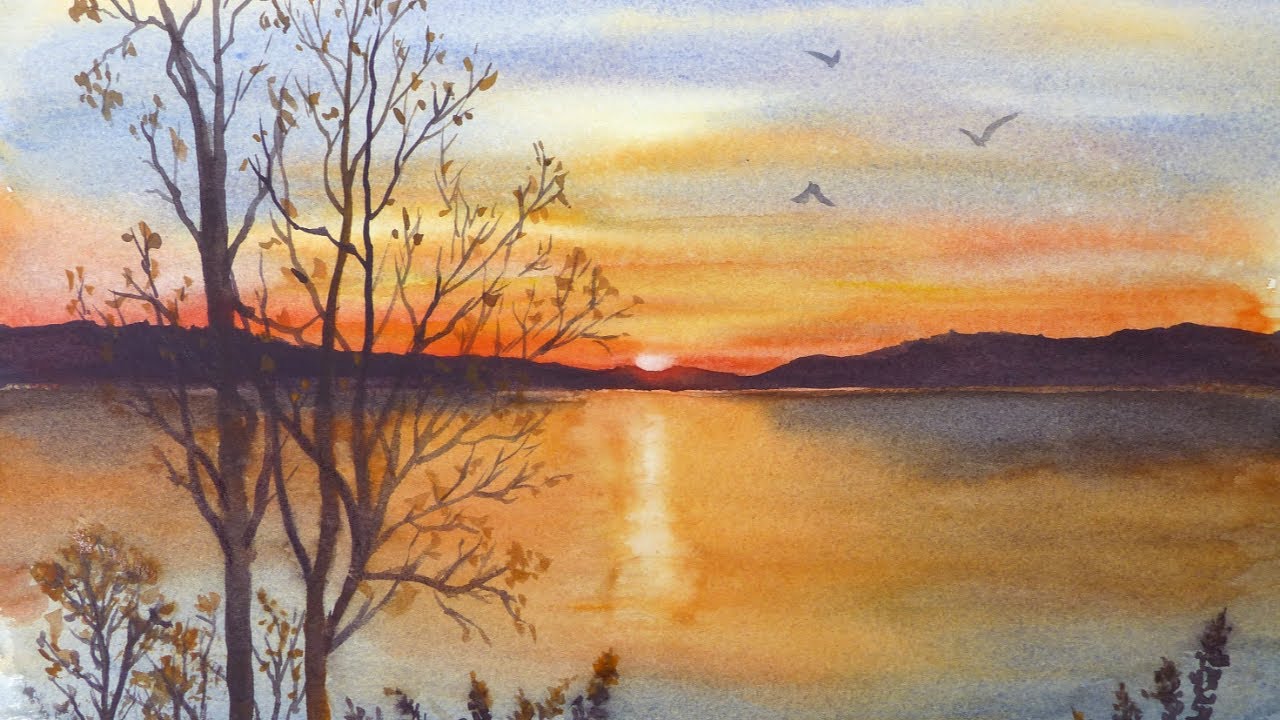 Aquarelle: Coucher de soleil