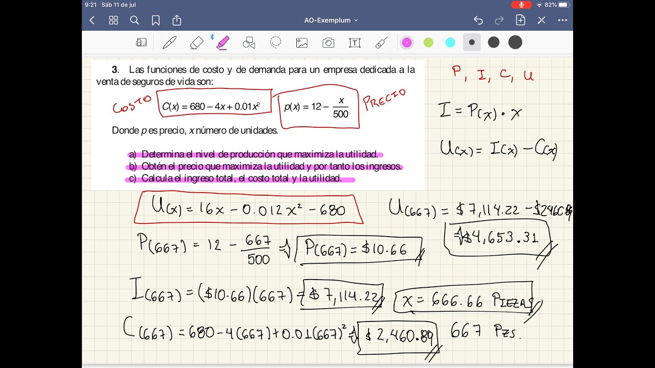 Utilidad máxima, Minimización de costos. Maximización de ingresos. Aplicación de la derivada.