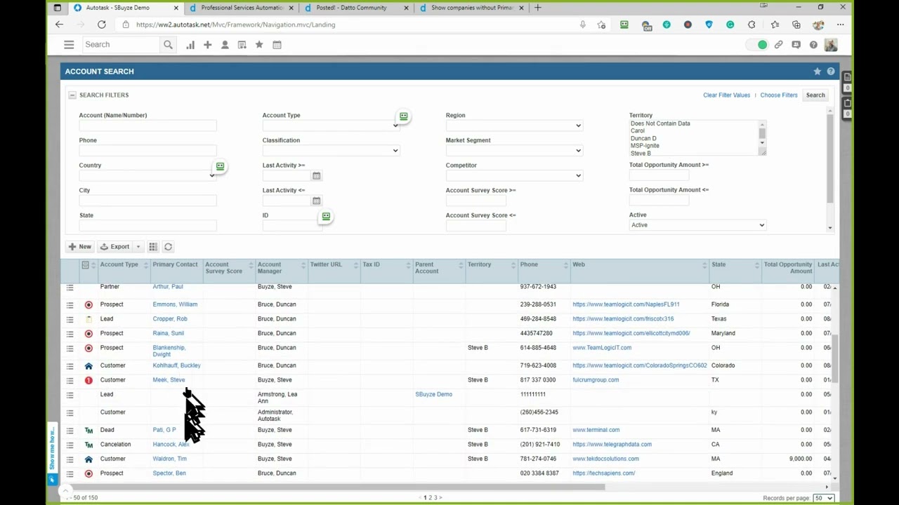 Exporting a list of account primary contacts in Autotask