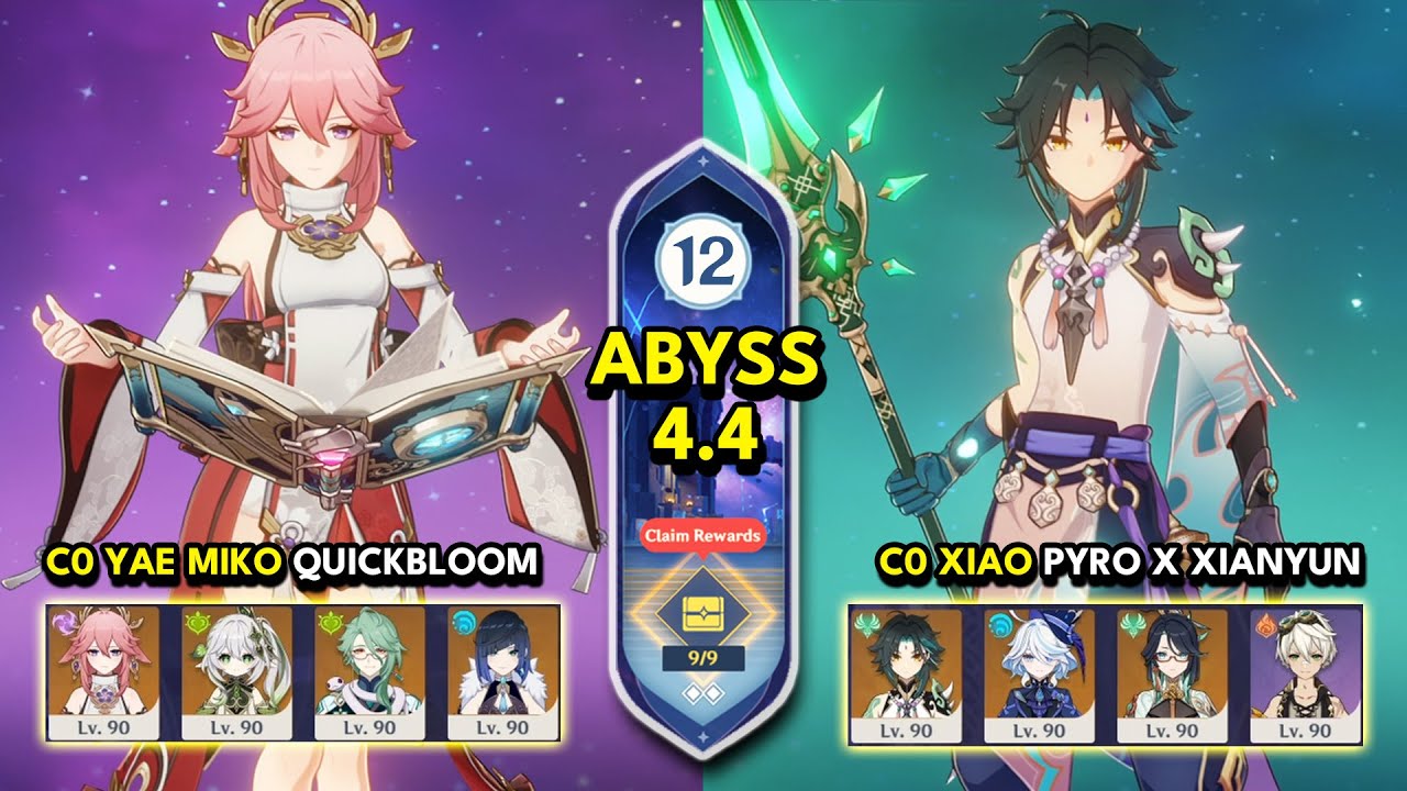 C0 Yae Quickbloom & C0 Xiao Pyro | Spiral Abyss 4.4 Floor 12 9 Stars | Genshin Impact 4.4