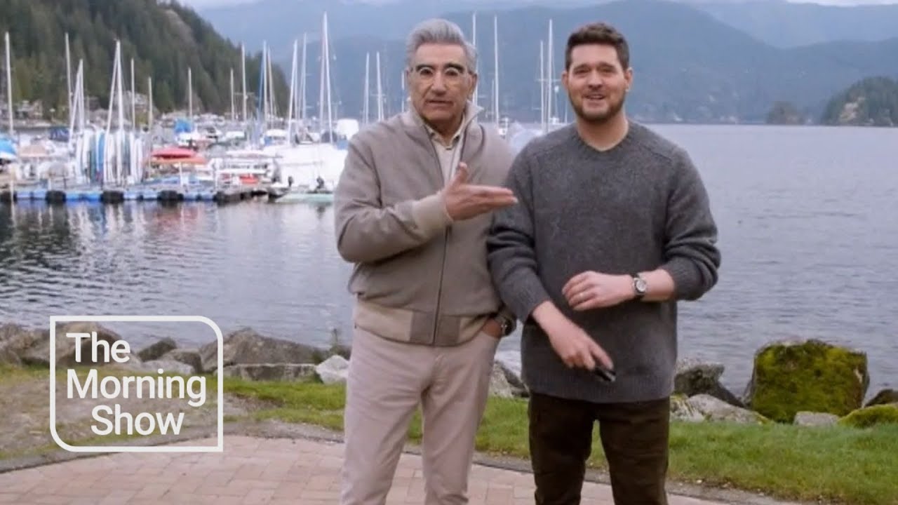 Who's more Canadian? Eugene Levy and Michael Bublé hit the ice rink to find out
