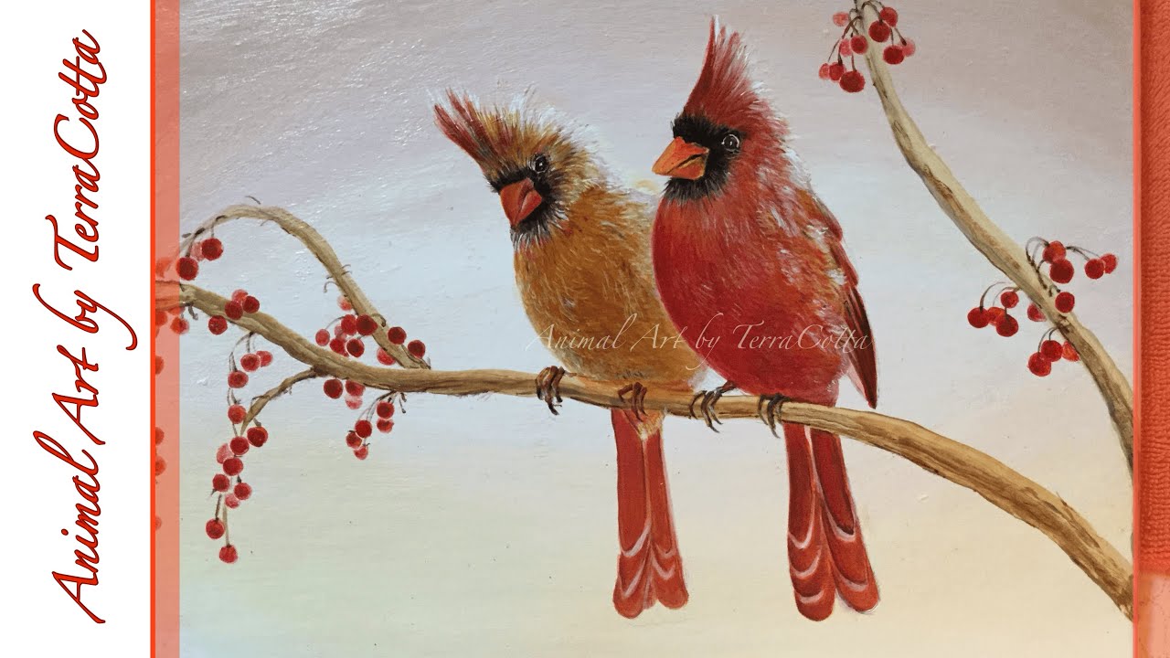 Cardinal Pair | full acrylic painting tutorial