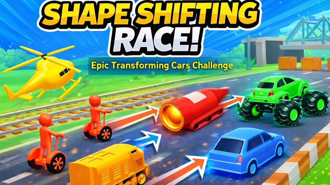 Shape Shifting Race! 🚗🚆🚁 Transforming Cars Challenge | Epic Speed Run Game
