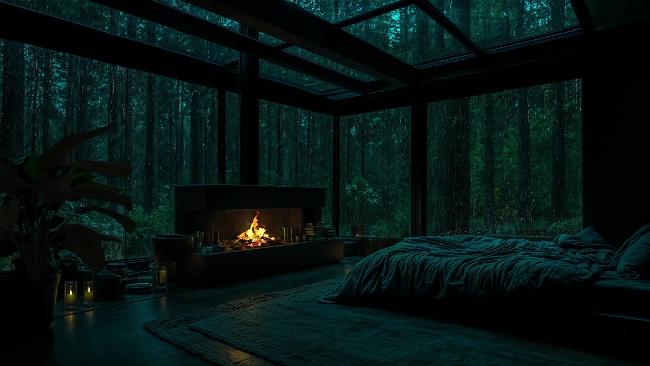 Warm Fireplace with Gentle Rain for Sleep 🌧 Peaceful Rain Sounds for Sleep, Focus, Study, Relax