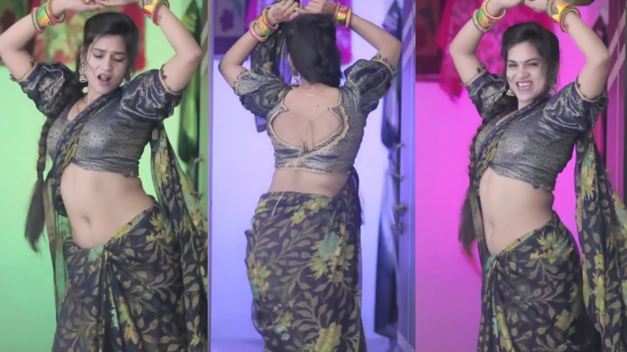 Navy Blue Floral Georgette Saree with Brocade Blouse | Traditional Dance Look & Elegant Styling