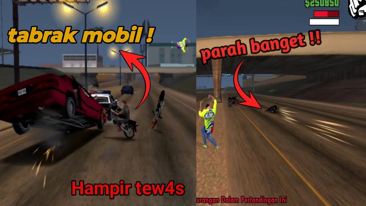 kumpulan balap liar jatuh terparah di gta sa andreas hampir mat1