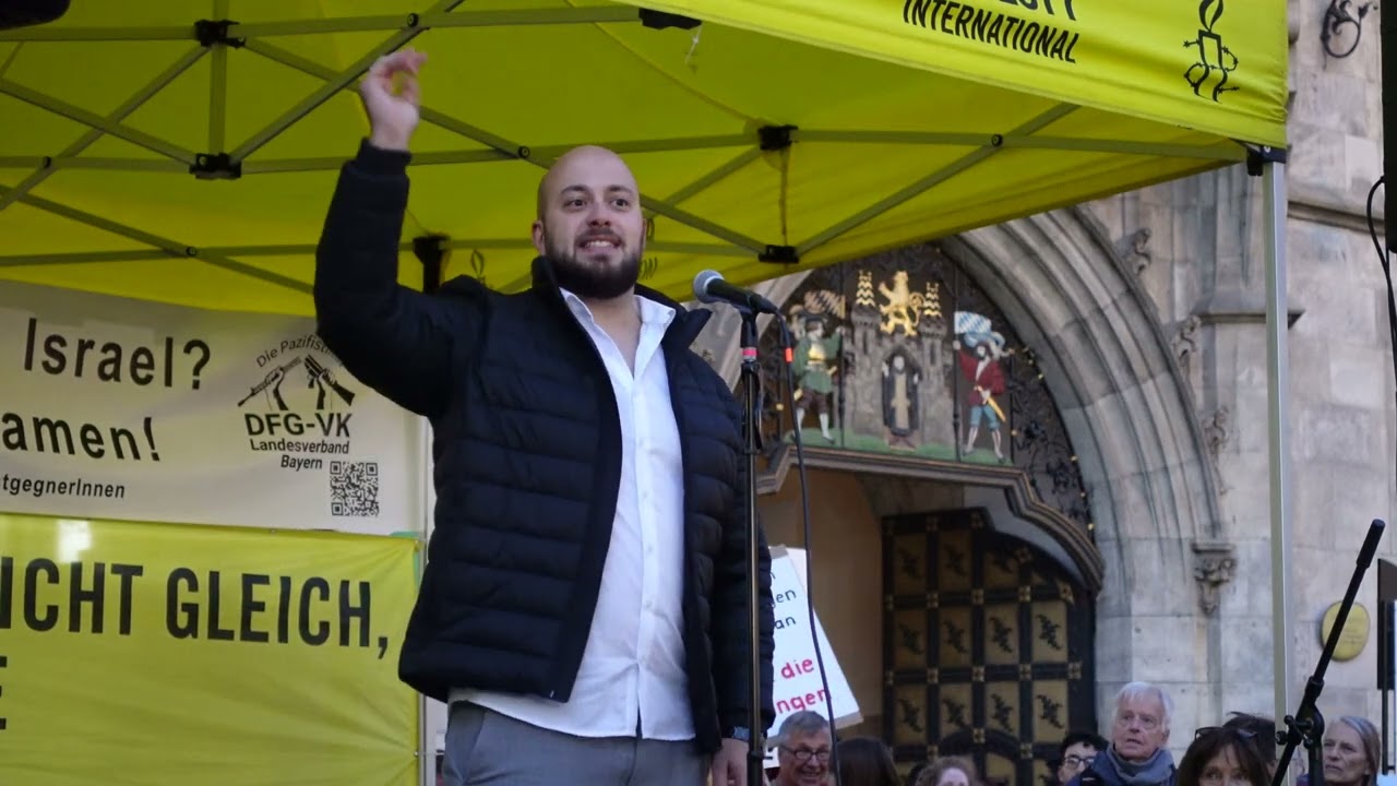 Jules El Khatib auf der Amnesty International, DFG-VK u.a. Kundgebung am 02.10.2025 in München