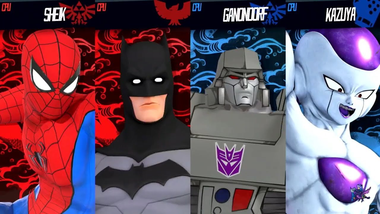 Batman & Spiderman Vs Frieza & Megatron - Super Smash Bros Mods