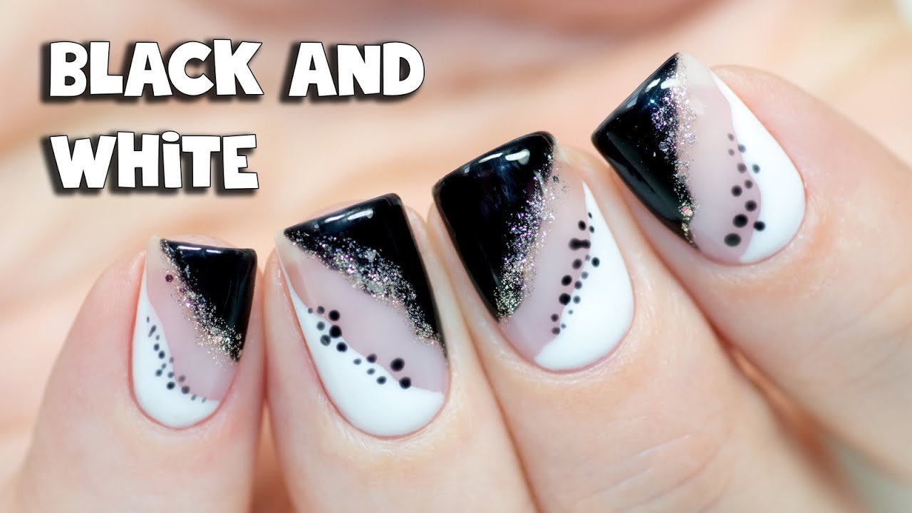 Simple Black and White Abstract Nail Art with Gel Polish