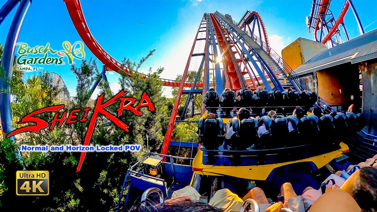 Sheikra Roller Coaster Normal and Horizon Locked Ultra HD 4K POV Busch Gardens Tampa 2022 10 30