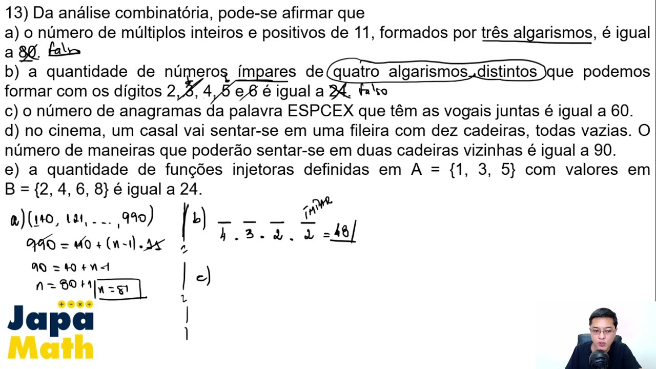 Prova Resolvida EsPCEx (2015 - 2016) - Análise Combinatória