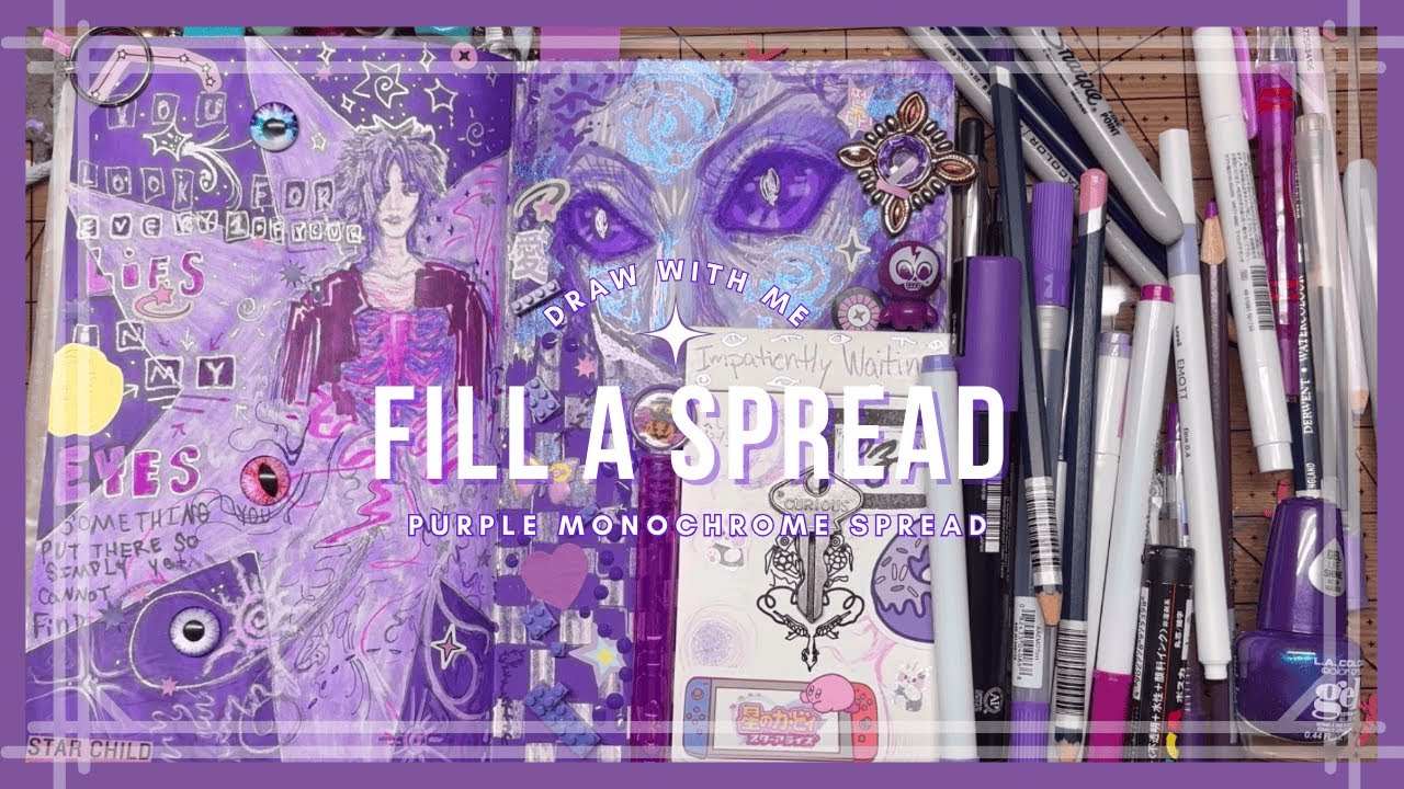 ⭑Filling a SPREAD in My SKETCHBOOK!⭑| Purple Theme☆ﾟ. * ･ ｡ﾟSketch with me (Sketchbook Sessions)☆ﾟ.*