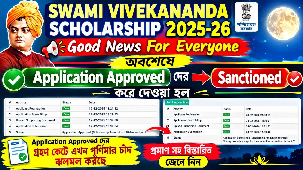 SVMCM Scholarship Payment update 2026। SVMCM scholarship 2025-26 taka kobe pabo Application Approved