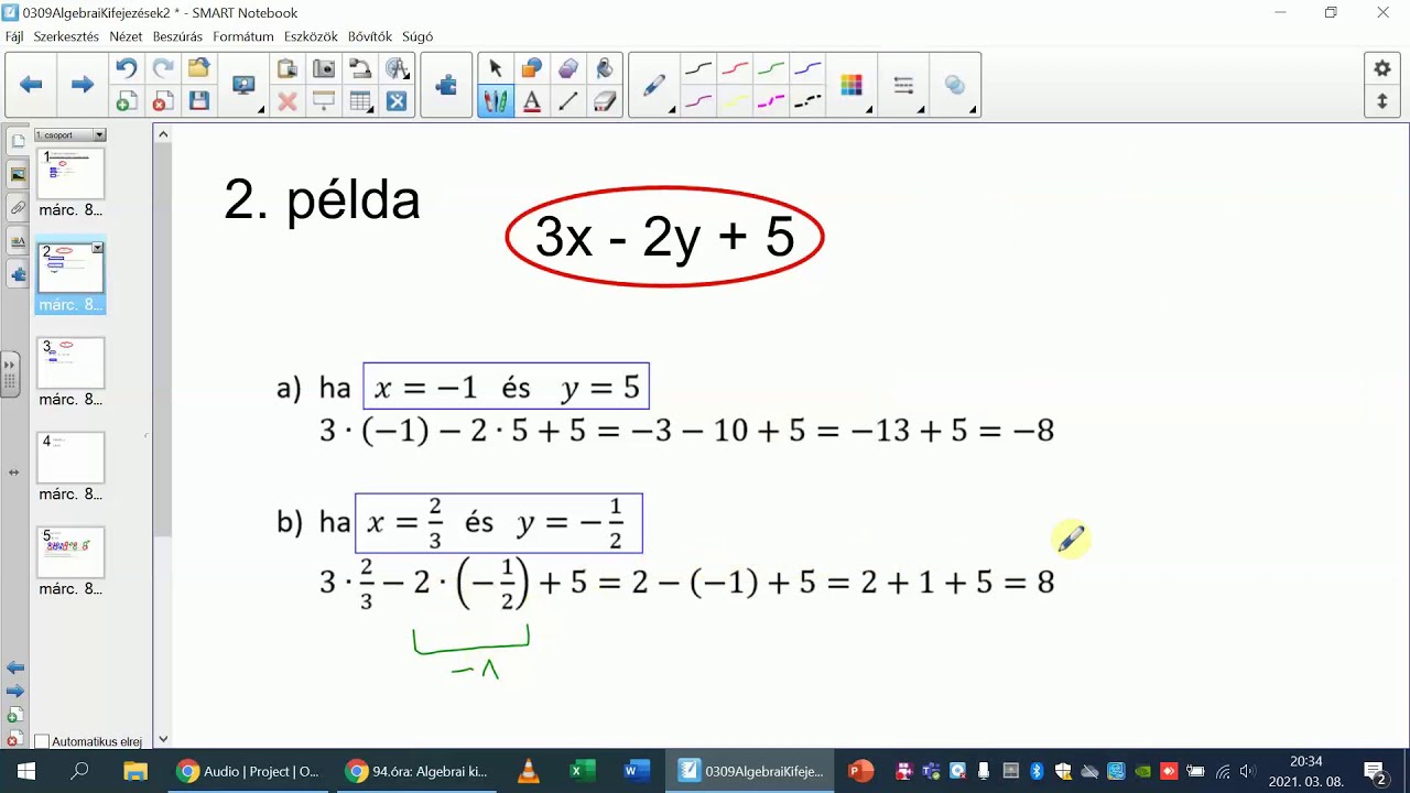 Algebrai kifejezések 2. (helyettesítési érték kiszámítása) - matematika, 7. osztály