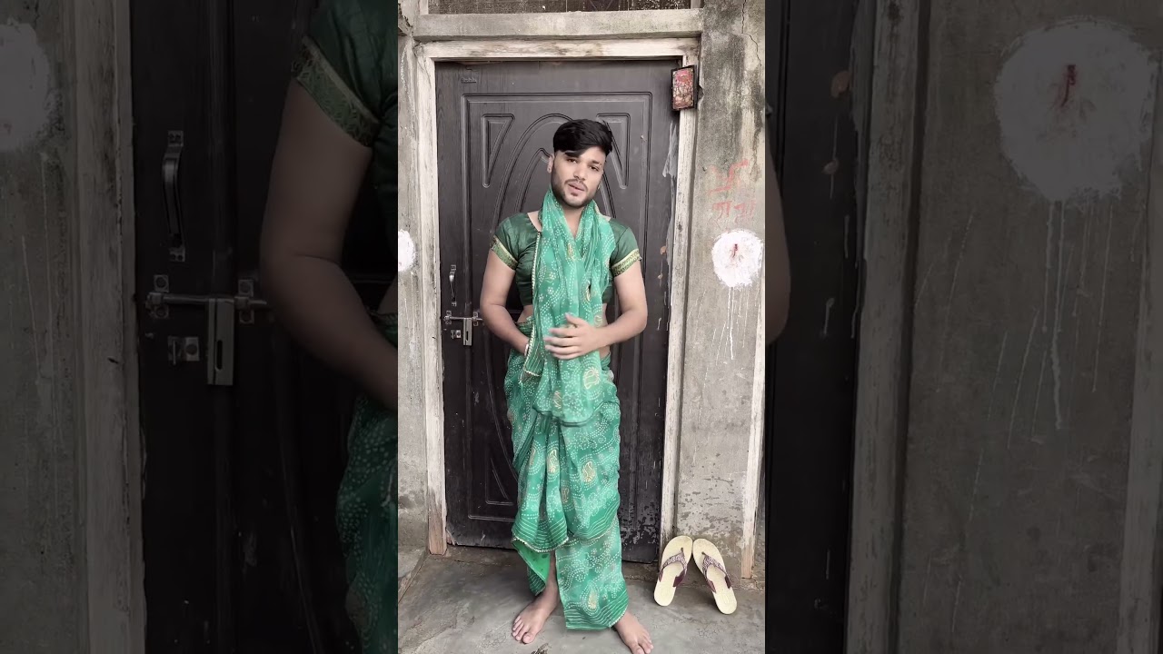 boy to girl makeup/boy wearing saree/boy wearing saree green 💚/male to female look transfer #saree