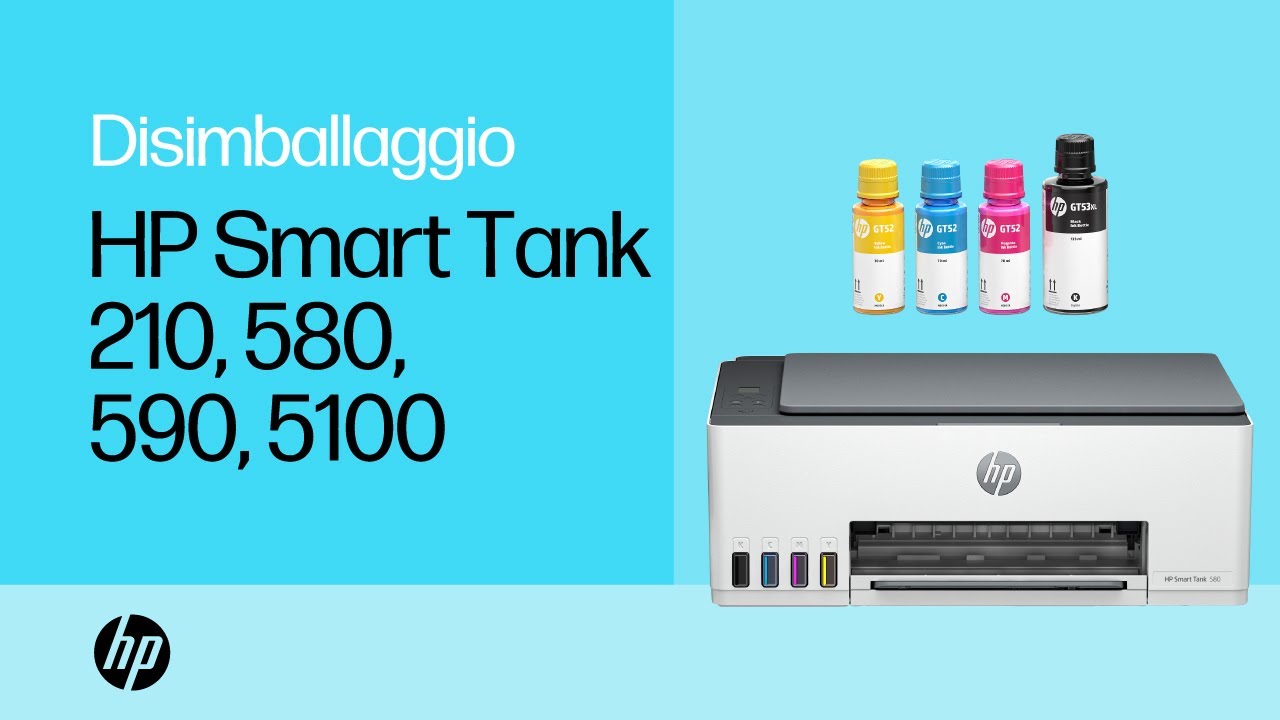 Come disimballare e installare | Stampanti HP Smart Tank 210, 580, 590, 5100 | HP Support