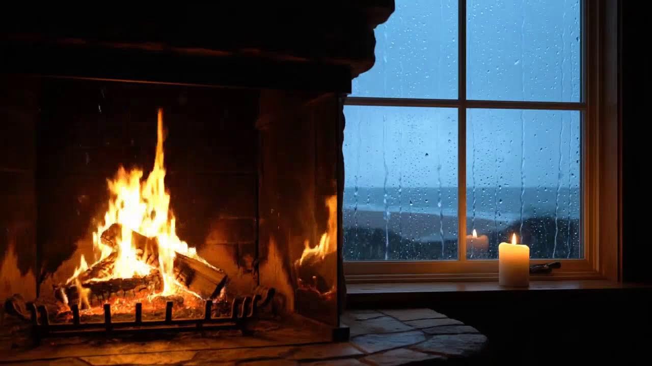 🔥 Cozy Cabin Ambiance: Heavy Rain, Crackling Fireplace & Relaxing Jazz Music (No Ads) #DeepFocus