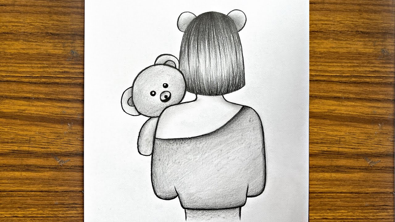 How to draw a girl holding a teddy bear || Girl drawing step by step || Easy drawing for beginners