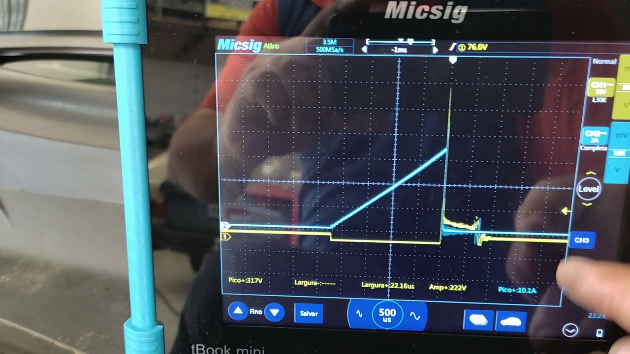 Teste de primário de bobina com Micsig, corrente e tensão