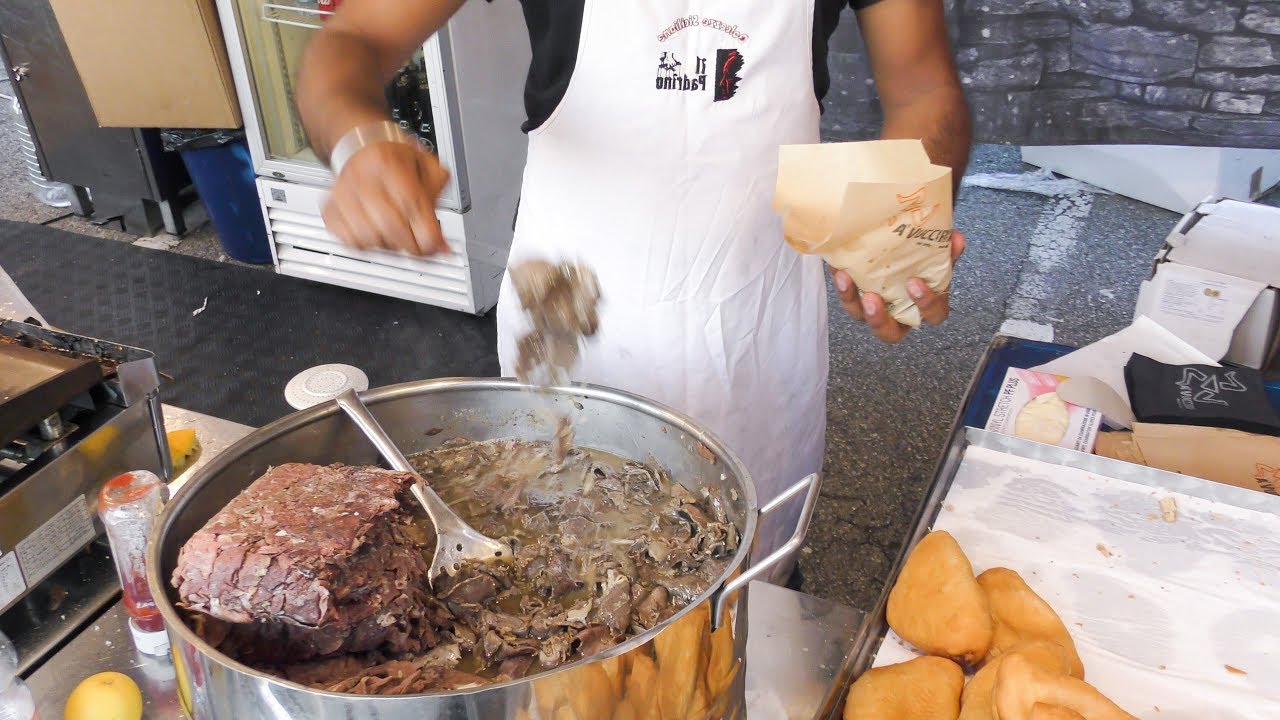 Italian Street Food from Sicily. Panelle, Milza, Stigghiola, Cannoli