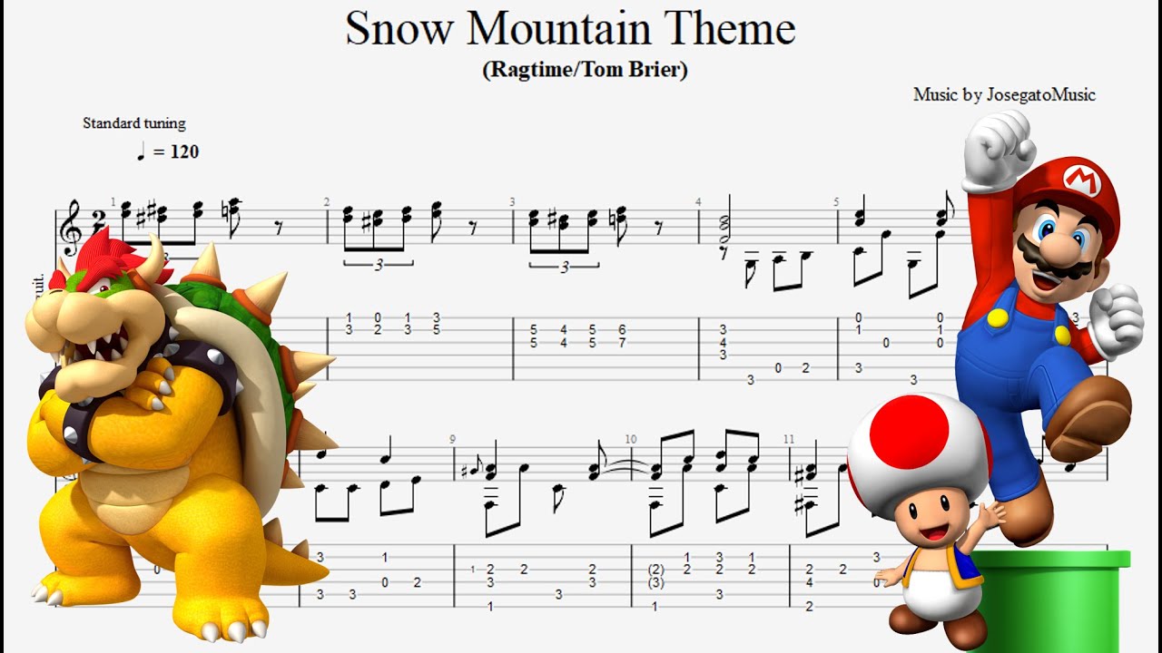 Snow Mountain Theme / Super Mario 64 (Tom Brier/Ragtime) - Guitar Tab Full