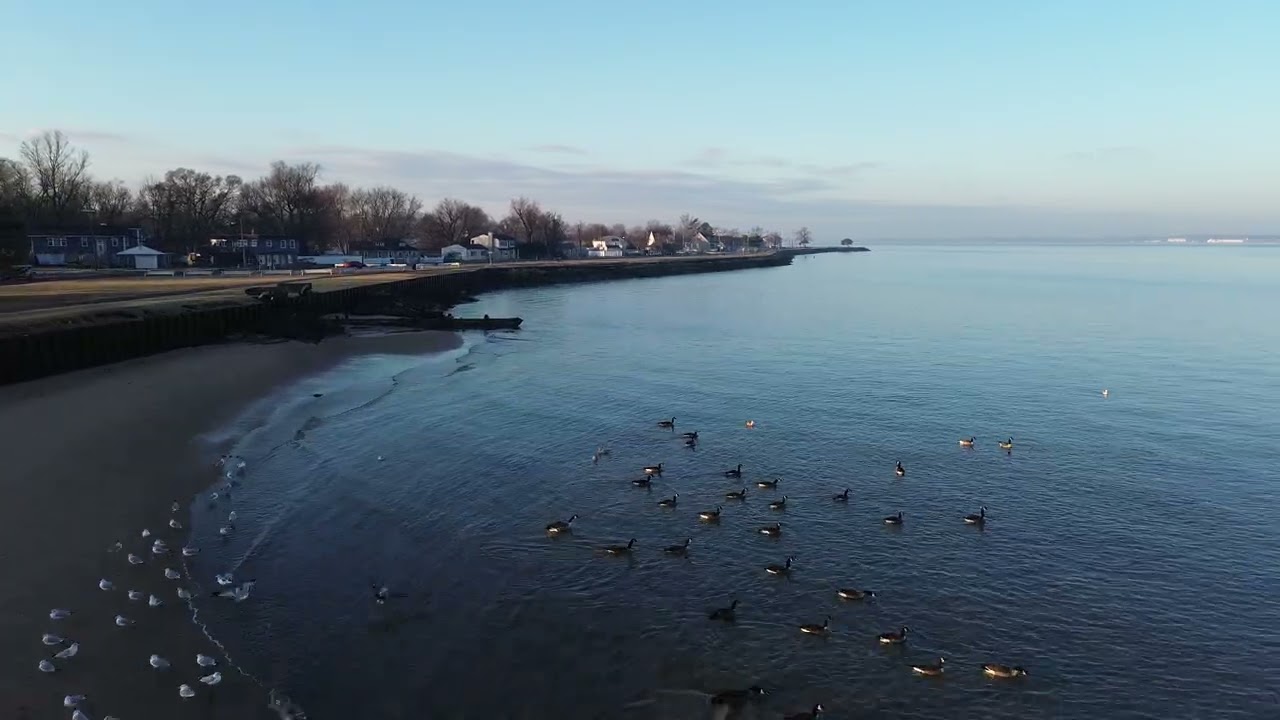 Drone on foggy Delaware river near the Delaware Memorial Bridge