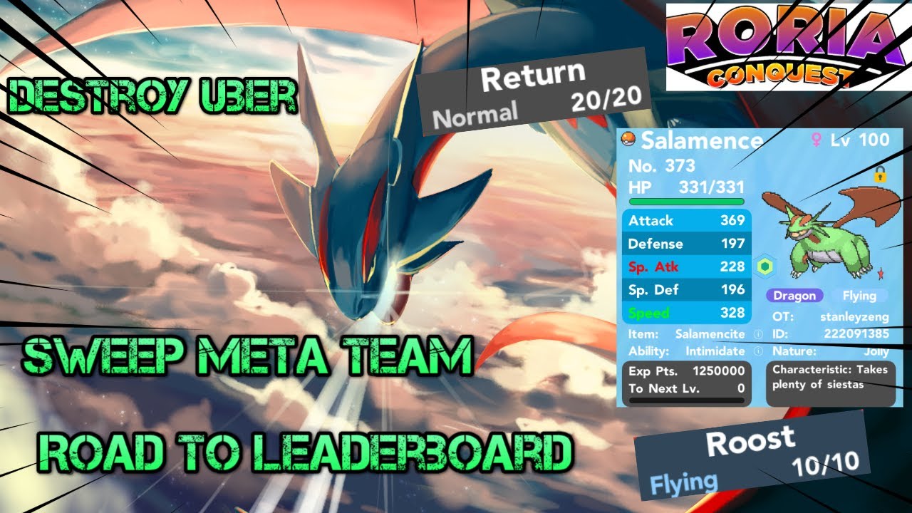 Mega salamence is the most broken mega for sweeping Meta team in Pokemon Roria Conquest (grind 1#)