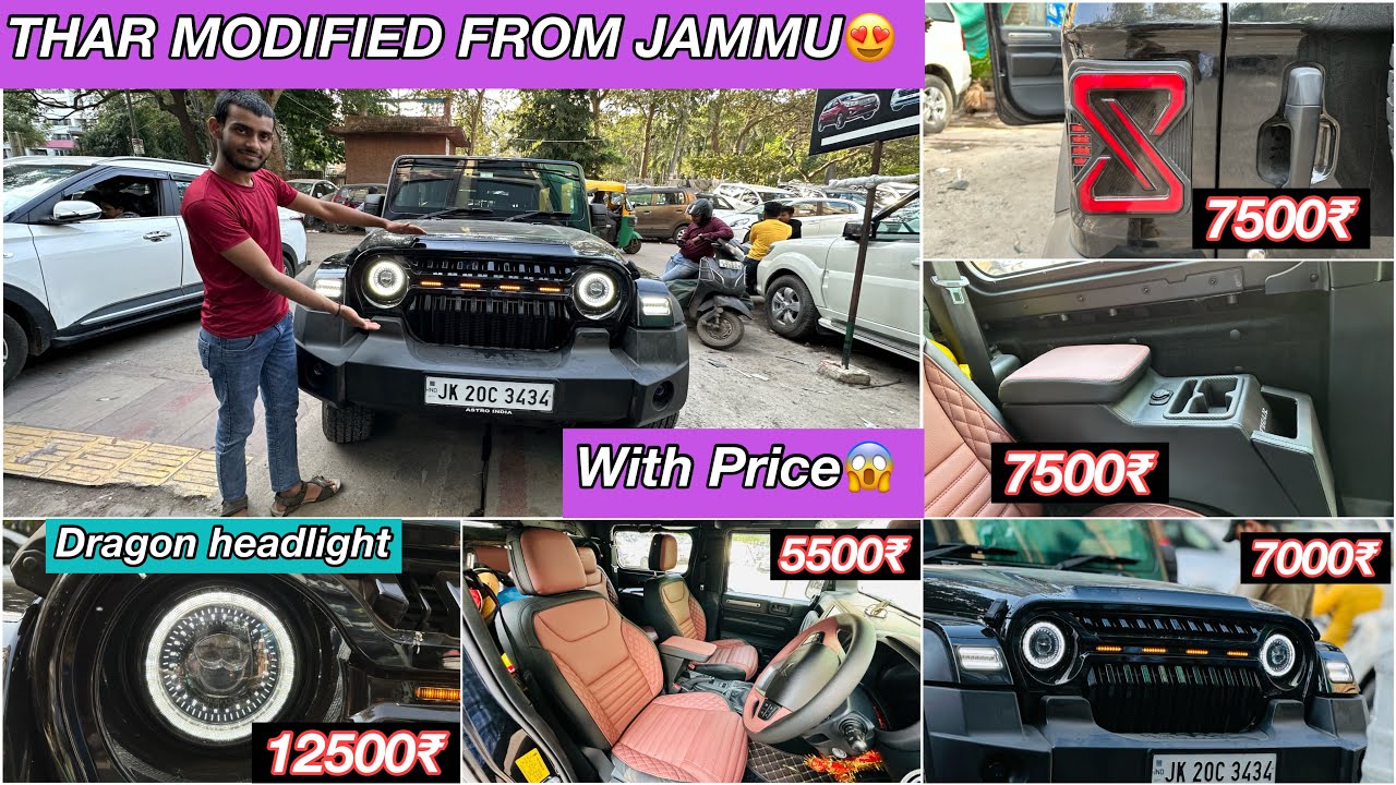 MODIFIED MAHINDRA THAR🔥THAR 2023 MODIFICATION WITH PRICE🔥THAR GRILL,ARMREST,TAILLIGHT,HEADLIGHT🔥