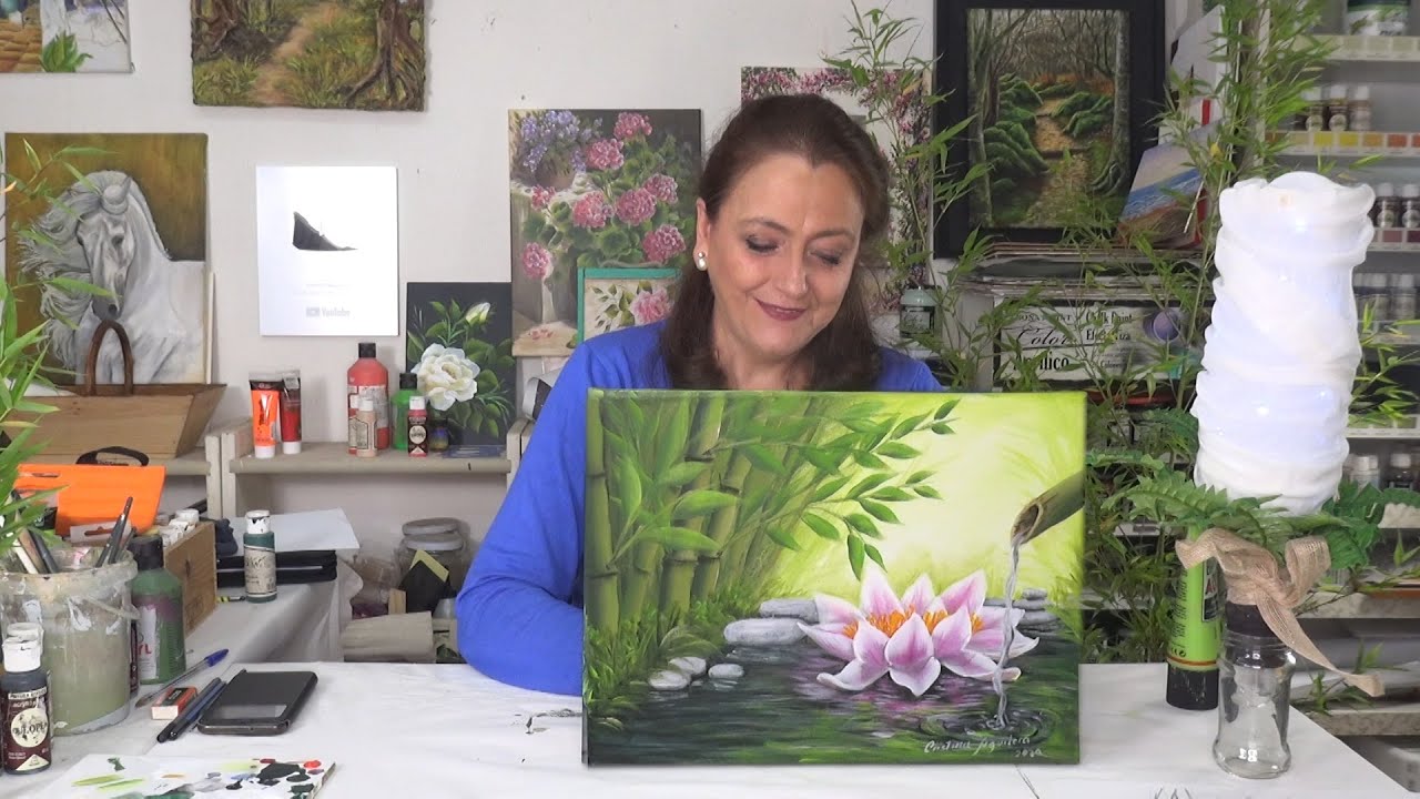 Como pintar un estanque nenúfar y agua