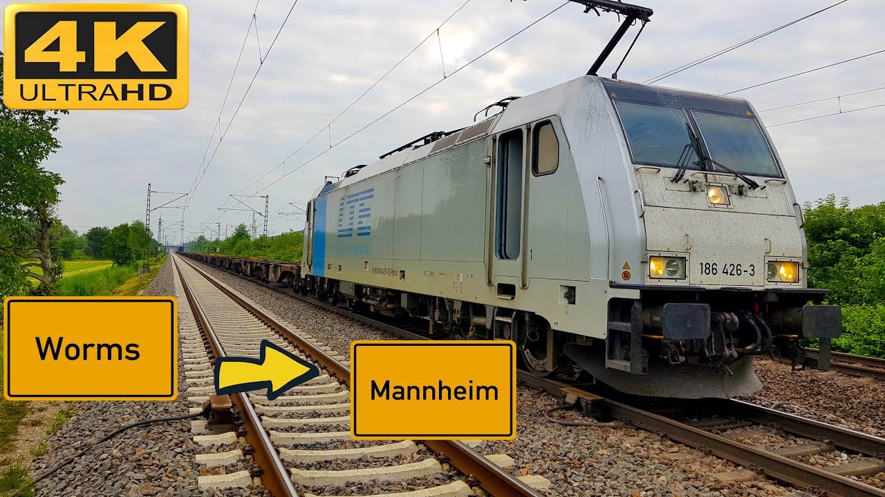 【4K】 Führerstandsmitfahrt  Worms HBF nach  Mannheim Hbf   über Ludwigshafen  ( BR 186 )
