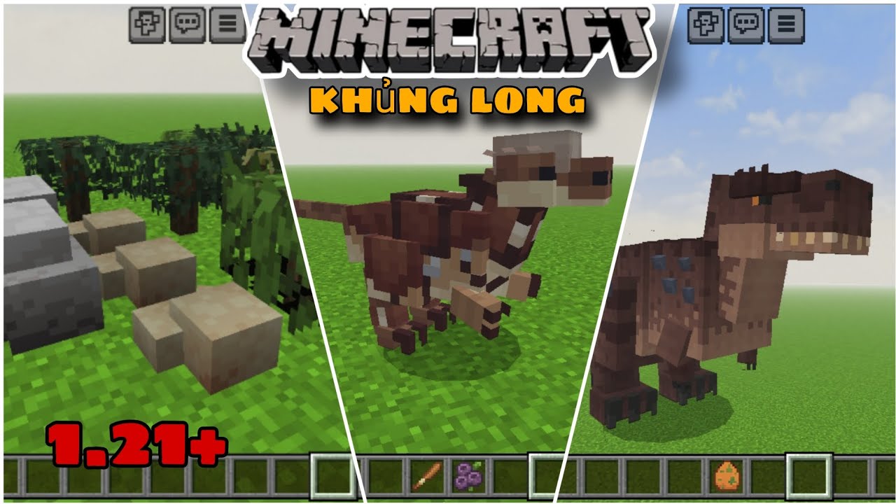 Hướng dẫn cài bản mod khủng long trong Minecraft PE 1.21+ , có thể cưỡi chúng 