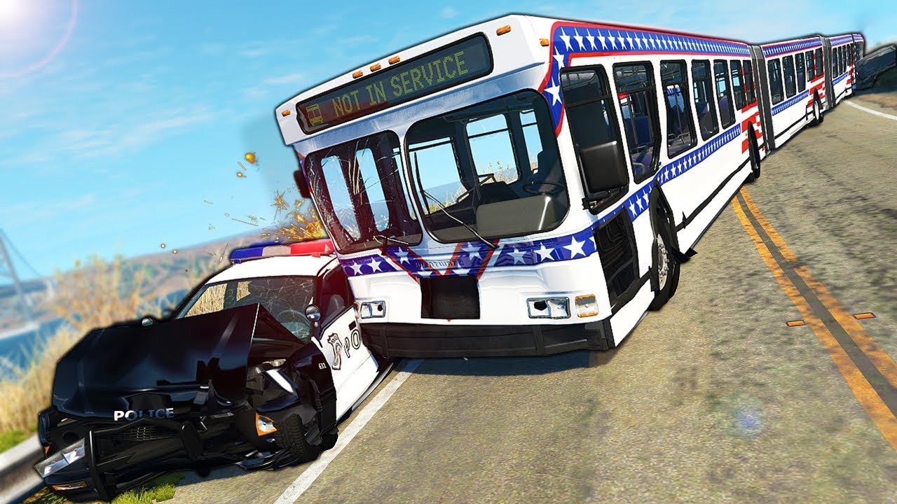 Long BENDY BUS Evades the Police?! - BeamNG Gameplay & Crashes - Cop Escape