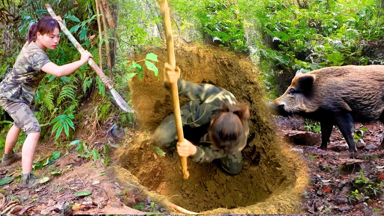 一次看爽之妹子決戰荒野，挖掘地坑抓野豬，打造地下庇護所，捕捉18kg極品河魚製作薰魚，全能妹子一次看個爽！