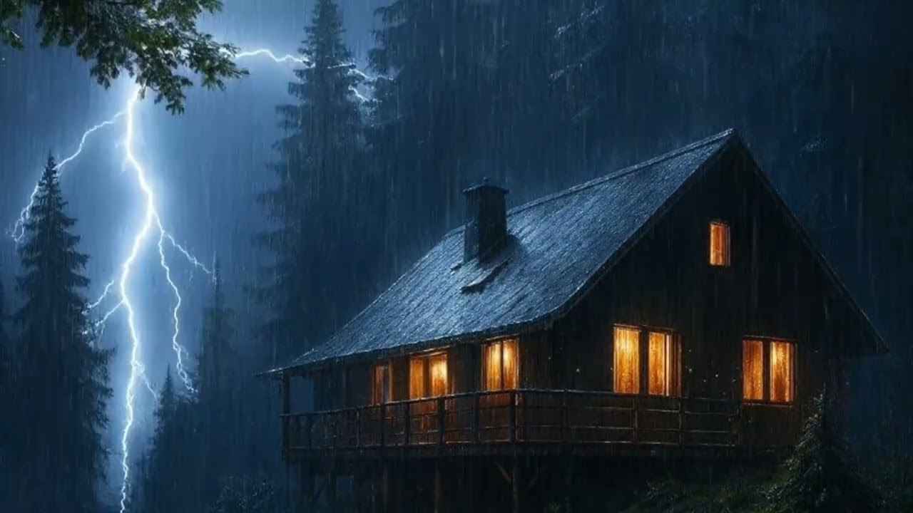 Dark Forest Heavy Rain from Inside a Warm Shelter for Deep Rest