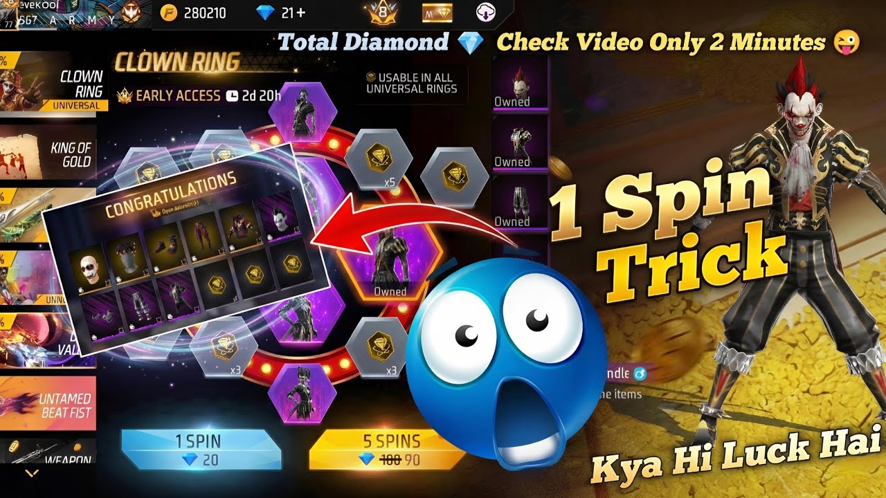 Clown Ring Event Spin Free Fire 💥🤯| 1 Spin Trick 🔥 | Free Fire New Event | FF New Event 