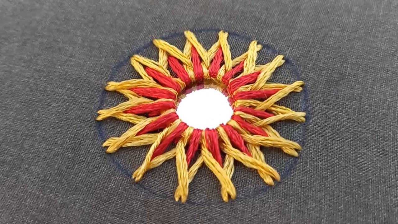 Round Flower Mirror Work Design with Embroidery Idea at Home for Dresses/Mirror Stitch