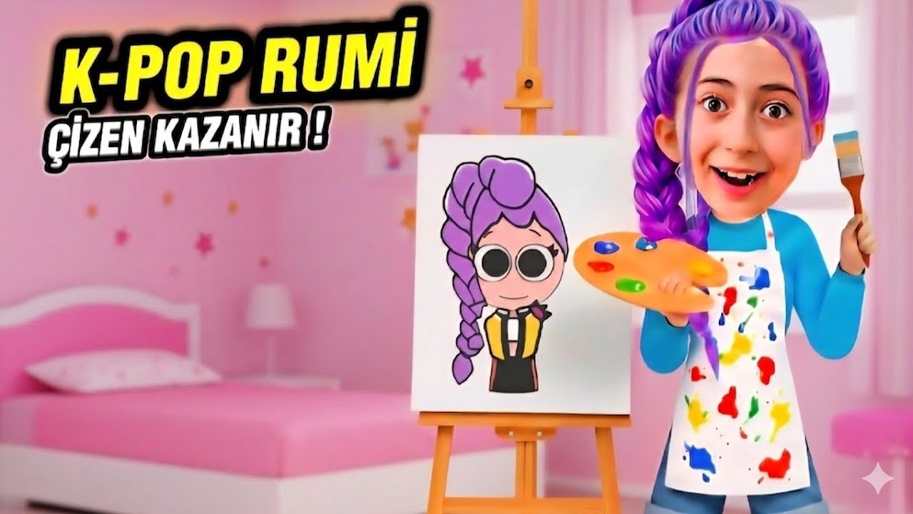 EN GÜZEL ÇİZEN KAZANIR !! K-POP HUNTRIX RUMİ ÇİZİYORUZ ESMA VE ANNE KAPIŞMA 