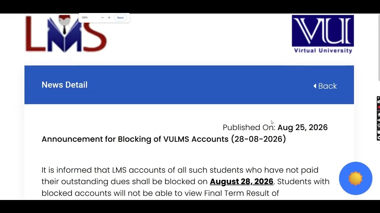 VULMS Account Blocked on 28 August 2026 | Clear Outstanding Dues Now