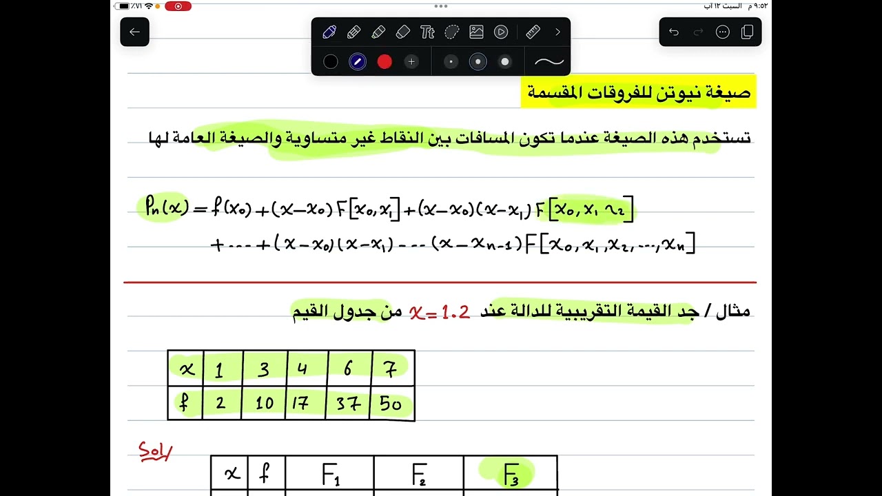 م28 / صيغة نيوتن للفروقات المقسمة