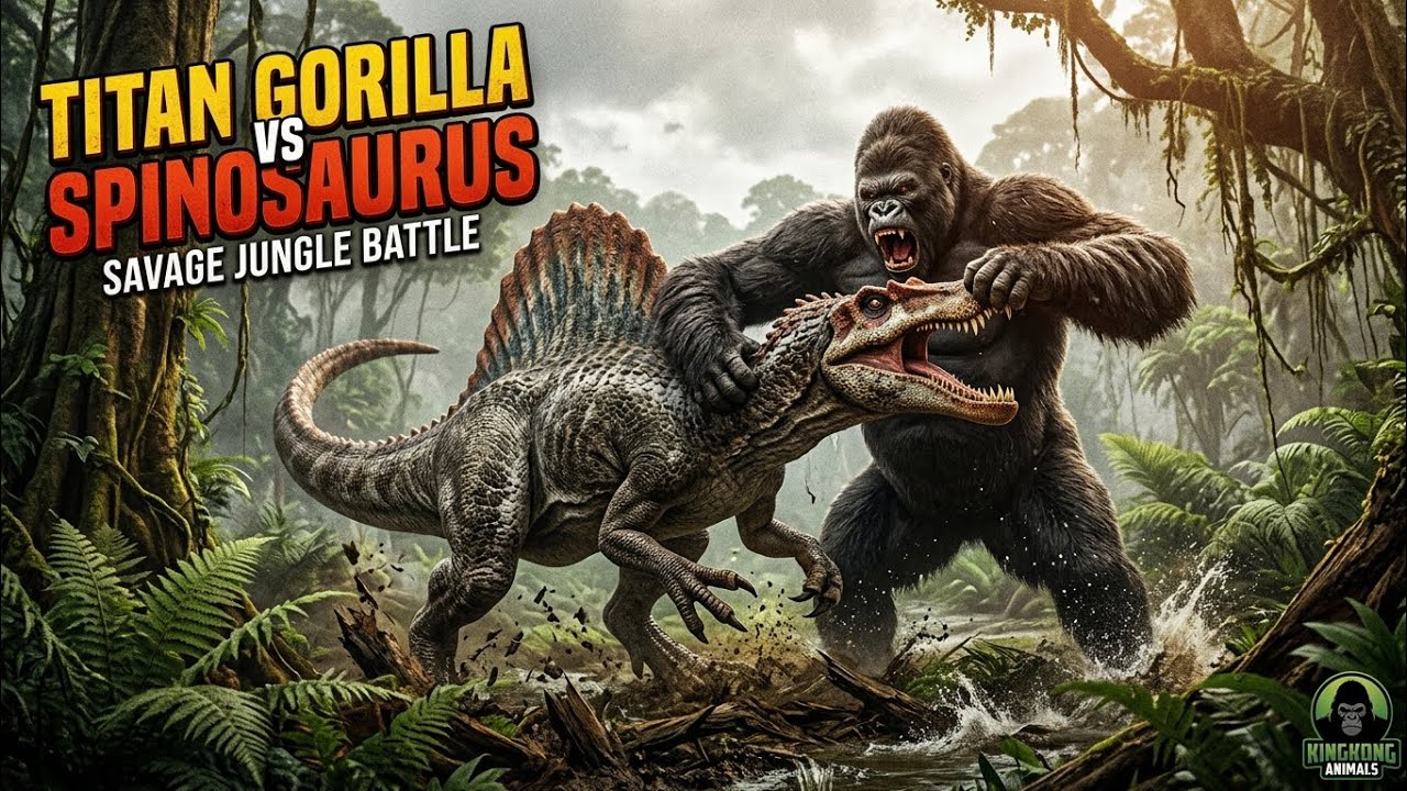 Titan Gorilla vs Spinosaurus 🦍🦖 Savage Jungle Battle | KingKong Animals