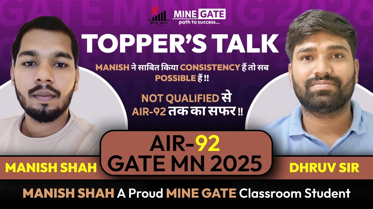 AIR-92 GATE Mining 2025 | Manish Kumar Shah | MINE GATE Classroom |VNS College Bhopal |Success Story