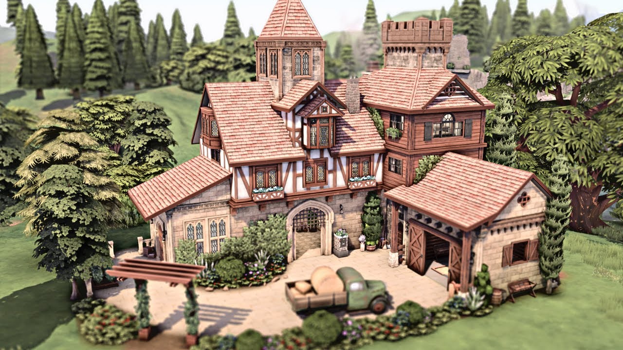 MEDIEVAL STYLE HOUSE 🏰 Castle Estate + Horse Ranch + Get Together | Sims 4 Speed Build | No CC