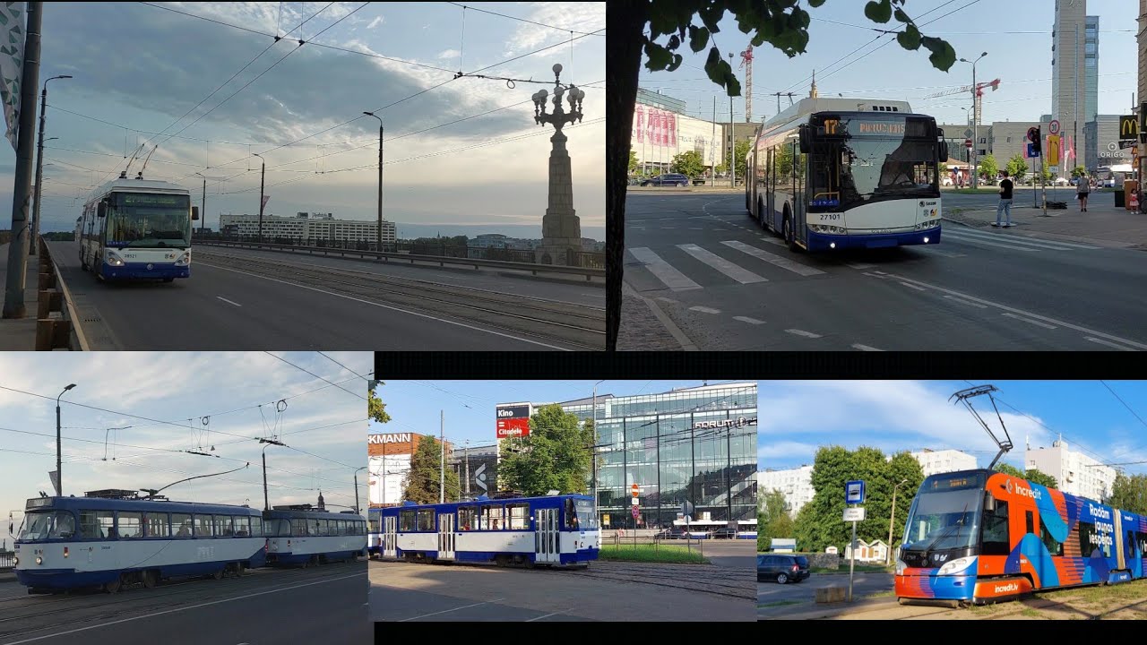 Троллейбусы и трамваи в Риге. | Trolleybuses and trams in Riga. Solaris, Škoda, Tatra