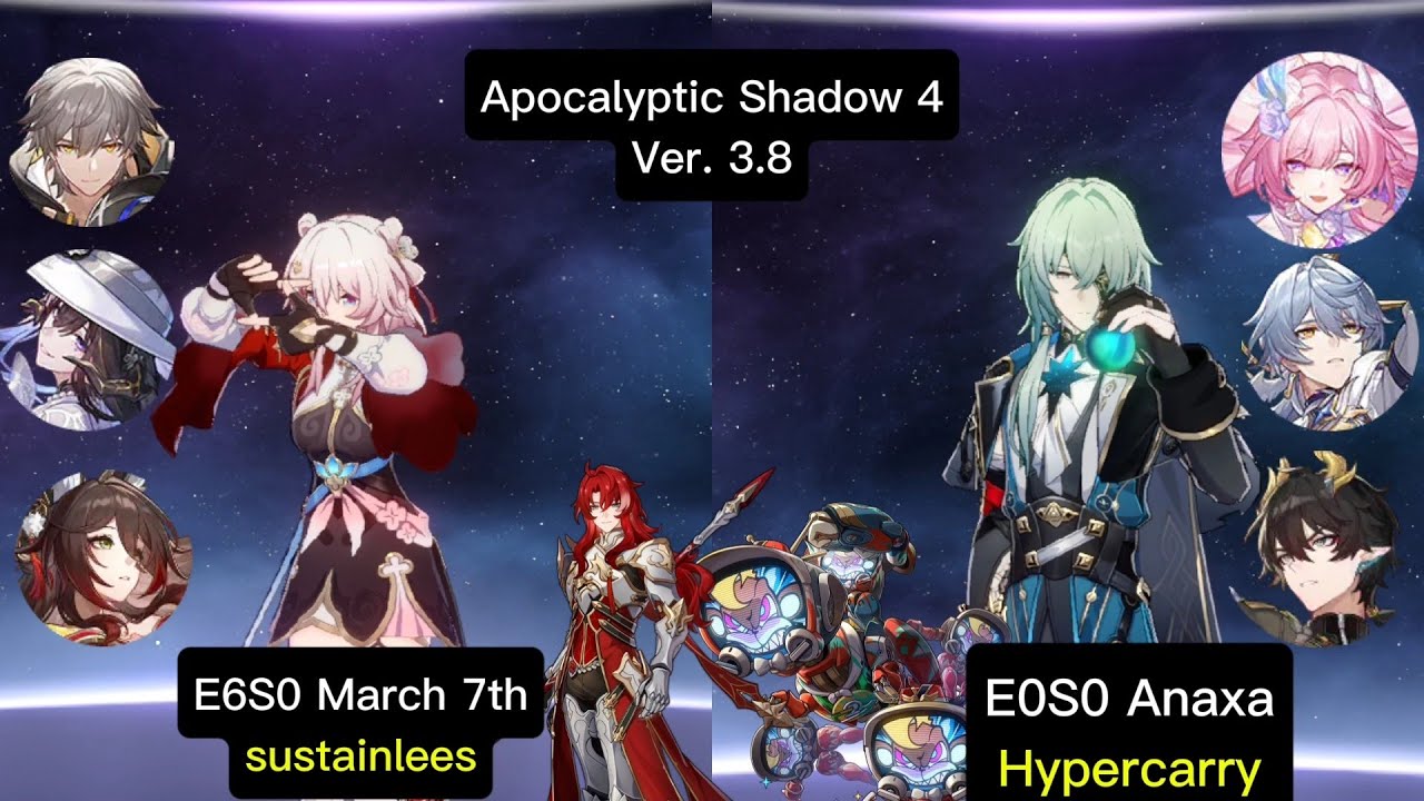 Apocalyptic Shadow 3.8 Level 4| E6S0 March 7th sustainlees & E0S0  Anaxa  Hypercarry | HSR