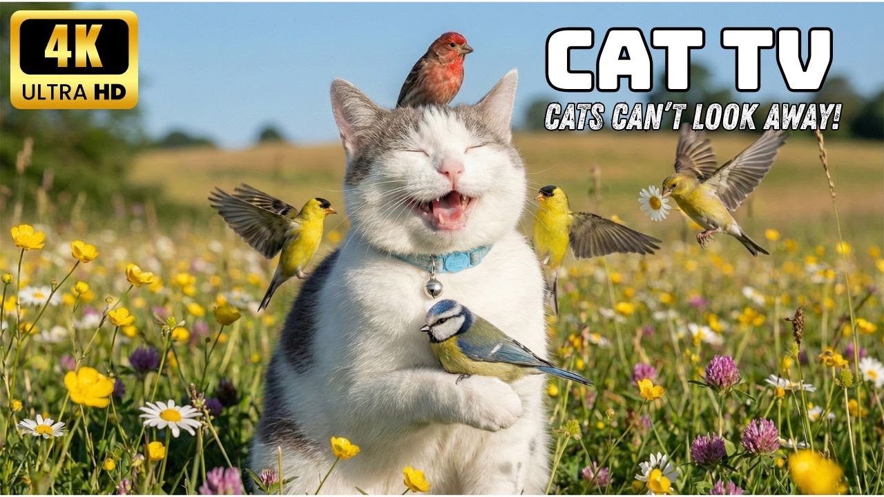 TV for Cats 😻 A Happy Cat Playing with Birds in Nature — Cats Can’t Look Away | 4K UHD